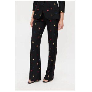 Alexander McQueen Black Appliquéd Novelty Flared Pants, Womens Sz IT 36 (US 0/2)